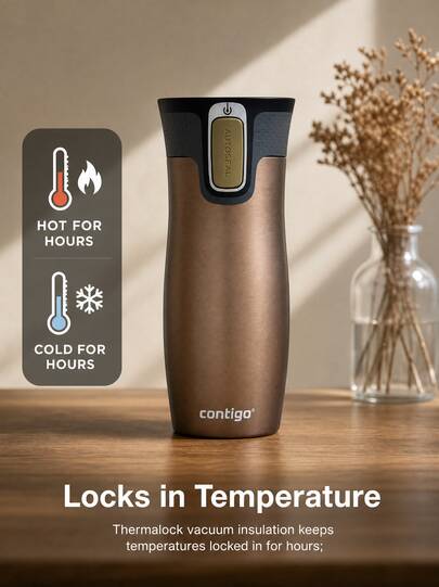 Contigo AUTOSEAL Stainless Steel Travel Mug, 15oz Vacuum Insulated Leak-Proof Coffee Tumbler, Suitable For Car, Office, School, Champagne Gold