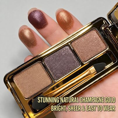 FOMIX 3-Color Glitter Eyeshadow Palette, High-Shine Metallic Eye Makeup, Sparkling Diamond Effect, Smooth Blendable Pigment, With Dual-Ended Brush, Purple, Pink And Champagne Brown Compact Eyeshadow Trio, Suitable For Daily, Party And Glamorous Looks