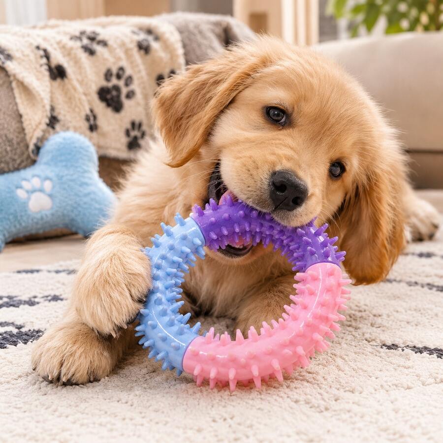 1pc Three-Color Spiky Dog Chew Toy, Rubber Durable Bite-Resistant Textured Beads Teeth Cleaning Boredom Relief Interactive Pet Supplies
