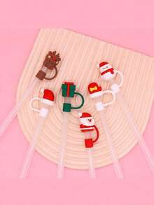 12/6/1pc Christmas Themed Straw Caps, 10mm Reusable Dust-Proof Straw Caps, Cute Snowman, Christmas Tree And Reindeer Patterns, Suitable For Daily Office, Home And Travel, Also An Excellent Christmas Gift - Gold - View 5