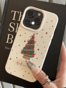 1 قطعة بطانية هاتف TPU ناعم بتصميم شجرة عيد الميلاد محاطة بنجوم بيضاء، شخصي وبسيط، مقاوم للسقوط، تغطية كاملة، واقي من الاتساخ، متوافق مع Apple 18 17 16 15 14 13 12 11 Pro Max Air والسلسلة - متعدد الألوان - مشاهدة 2