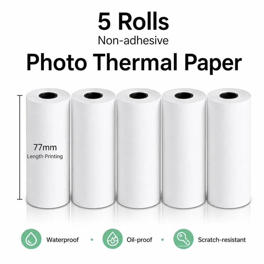 Thermal Paper Rolls, 77x30mm, White, 5/10 Pack,6.5m For Phomemo M03/M03AS/M04S/M04AS Peripage A9/A9S/A9MAX Printers - View 1