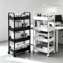 4-Tier Rolling Storage Cart With Handle, Mobile Multi-Function Organizer Rack, Breathable Hollow Design, Waterproof And Easy To Clean, Space-Saving Storage Trolley For Bathroom, Kitchen, Living Room, Garage, Office - Multiple Styles - View 1