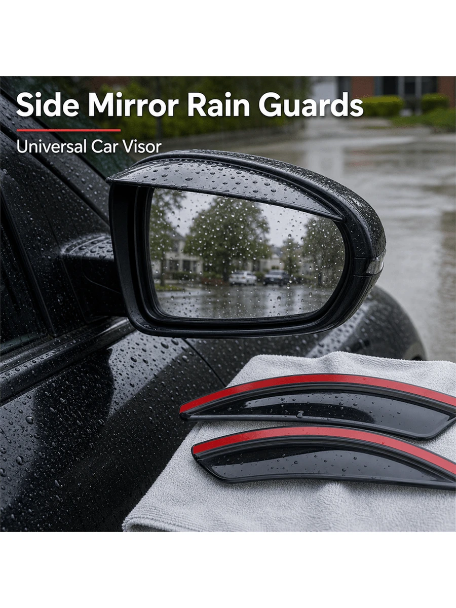 Car Rearview Mirror Rain Guards, Adhesive Visors For Clear Driving - Default - View 1