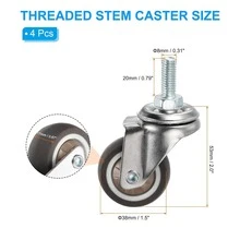 4 Packs Mini Casters With 1.5-Inch Threaded Stem, Flat Plate Caster Wheels With Brakes And Screw Studs (M8x 20mm), Ball-Bearing Silent TPE Rubber Low-Profile Casters For Furniture, Rolling Carts, And Small Shopping Carts - Silver - View 2