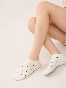 4 Pairs Women's Multi-Color Combination Pack, Black/White/Gray & Small Polka Dots, Versatile Spring/Summer Design, Knit Breathable Fabric, Stylish Japanese Fresh Invisible Boat Socks, Suitable For Home, Commuting, Party, Sports, School, Holiday Gifts - Multicolor - View 3
