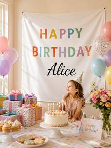 Personalized Children's Birthday Backdrop, Customized Name Happy Birthday Banner, Baby Birthday Party Decoration, Colorful Birthday Backdrop (Unisex For Boys And Girls), 1st Birthday Party Photo Background - Multicolor - View 5
