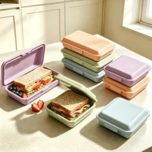 2pcs Multi-Purpose Sandwich Lunch Boxes, 350ml & 600ml Flip Lid Locking Portable Food Storage Containers, Microwave Stackable Refrigerator Fresh-Keeping Bento Boxes, Suitable For Kitchen, School, Office, Outdoor Picnic, Kitchen Accessories - Multicolor - View 10
