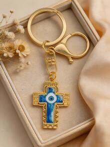 Cross Blue Evil Eye Keychain, Women's Keychain, Lucky Guardian Accessory For Handbags, Car Keys, Suitable For Daily Wear, Halloween Gift, Christmas Holiday Party Gift - Multicolor - View 5