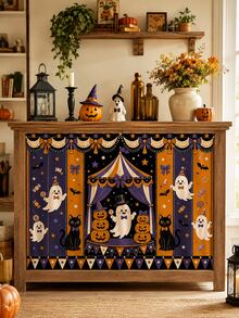 1pc-Halloween Multipurpose Decorative Curtain, Ghost Black Cat Pumpkin Carnival Candy Print, Home Storage Cover & Holiday Decor - Multicolor - View 10
