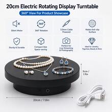 20cm (7.8in) Electric Rotating Display Stand, USB Powered 360° Turntable With Adjustable Direction, Matte Non-Slip Surface, Product Display Base For Jewelry, Figurines, Photography & Live Streaming - Black - View 6