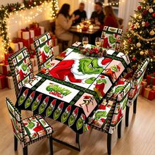 The Grinch The 4pcs Green Monster Themed Christmas Tablecloth And Chair Cover Set; Christmas Decoration, Perfect For Parties And Birthdays, Party Decor Supplies - Multicolor - View 8