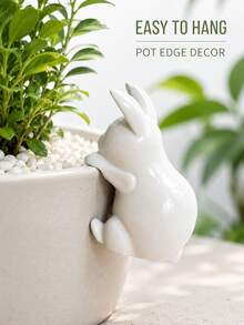 Rabbit Pot Hanger Figurine,Resin Rabbit Statue For Flower Pot Edge,Animal Garden Ornament,Waterproof Rabbit Figure For Patio Yard Balcony Plant Pot Decor,Home Outdoor Lawn Decoration Ornament,Poolside Backyard Garden Landscape Accessory - Wall-mounted White Rabbit - View 5
