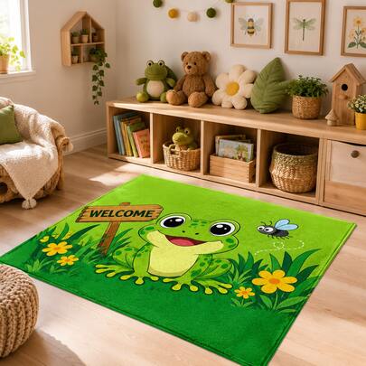 1pc, Frog Pattern Printed Faux Cashmere Kitchen Mat, Absorbent Kitchen Floor Mat, Kitchen Rug, Long Strip Foot Mat, Sink Front Mat, Suitable For Kitchen, Bathroom, Entryway, Hallway, Laundry Room And Home Decor
