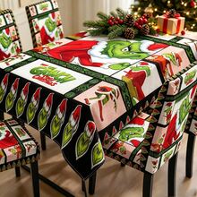 The Grinch The 4pcs Green Monster Themed Christmas Tablecloth And Chair Cover Set; Christmas Decoration, Perfect For Parties And Birthdays, Party Decor Supplies - Multicolor - View 2