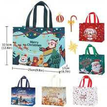 1/6/12pcs Tas Kado Natal (Dengan Pegangan) | Tas Kado Pesta Ekstra Besar - Dapat Digunakan Kembali, Dicetak Dengan Motif Natal, Santa Claus, dan Manusia Salju - Sempurna Untuk Belanja Liburan dan Pesta Natal - A - View 2