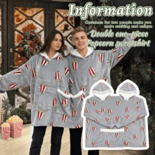 Couples Pajamas, Funny Couples Hooded Pajamas, Oversized Flannel Loungewear Hoodie With Pockets - Grey - View 7