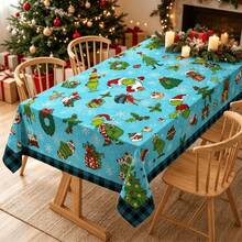 The Grinch 1pc Christmas Tablecloth, Party Dining Table Cloth, Green Monster Christmas Tree Gift Snowflake Pattern, Rectangular Tablecloth Shape, Black And Red Plaid Border, High-Definition Digital Print, Holiday Dust-Proof Decorative Table Mat, Suitable For Winter Christmas Gatherings, Theme Parties, Family Banquets, Holiday Tabletop Decor Scenes - Tablecloth - View 20
