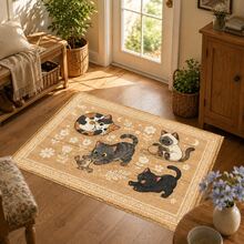 1pc, Cat Cartoon Pattern Printed Faux Cashmere Kitchen Mat, Absorbent Kitchen Floor Mat, Kitchen Rug, Long Strip Foot Mat, Sink Front Mat, Suitable For Kitchen, Bathroom, Entryway, Hallway, Laundry Room And Home Decor - Multicolor - View 1