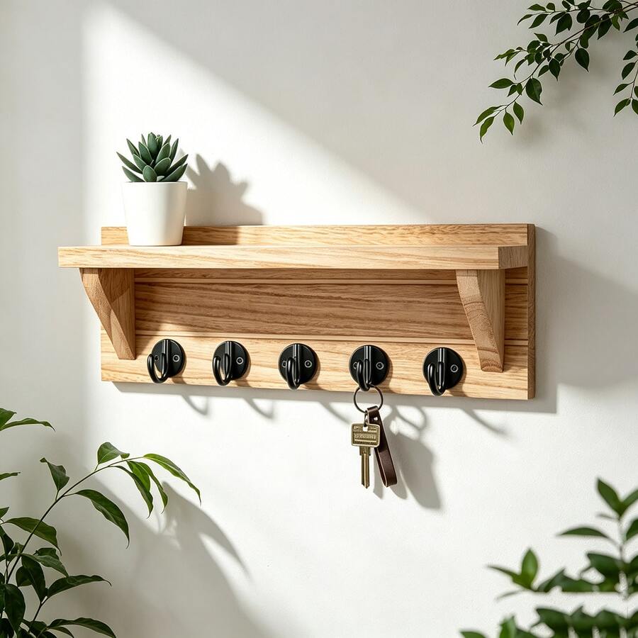 Wall Key Holder, A Rustic Style Rack With Hooks, Made Of Paulownia Wood, Can Hold Keys, Dog Leashes, Bags, Etc., Deeply Decorated Key Hanger And Entrance Rack - View 1