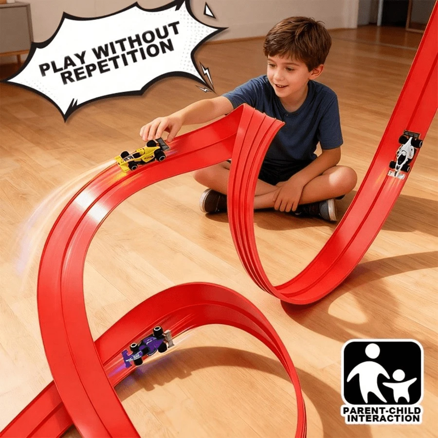 Dual Track Racing Toy (4m Long), New DIY Dual Track Racing Set With Soft Track, Children's Racing Car, Visual And Hands-On Brain Development, Birthday Gift, Christmas Gift, Boys And Girls Early Education STEM Toy, Halloween And Christmas Gift
