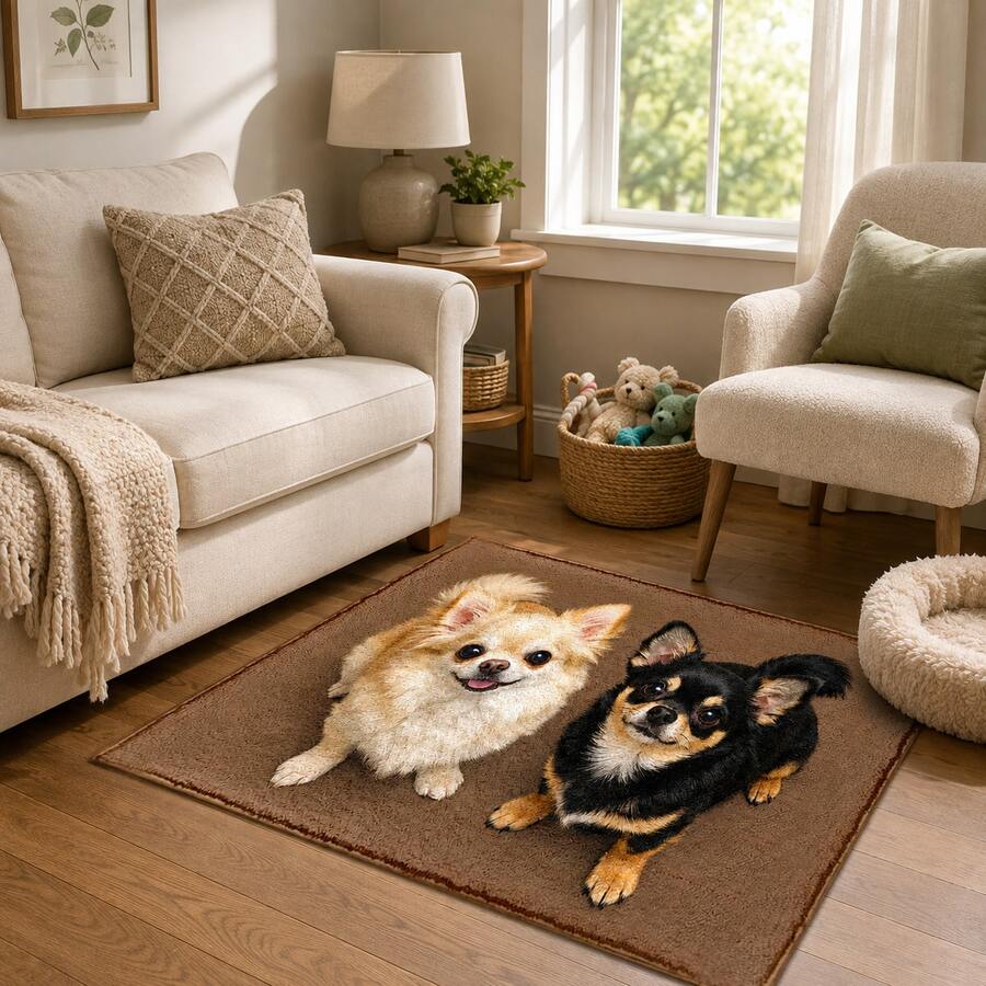 1pc Chihuahua Puppy Pattern Printed Faux Cashmere Kitchen Mat, Absorbent Kitchen Rug, Long Runner Mat, Sink Front Mat, Suitable For Kitchen, Bathroom, Entryway, Hallway, Laundry Room And Home Decor - Multicolor - View 1