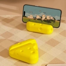 2/1pc Cute Cheese-Shaped Desktop Phone Stand, Fun Realistic Cheese Block Phone Holder, Compact Stable Slouchy Bracket For Watching Videos And Movies, Desktop Decoration Ornament, Creative Desktop Accessory Compatible With Most Phone Models - Big Cheese - View 3