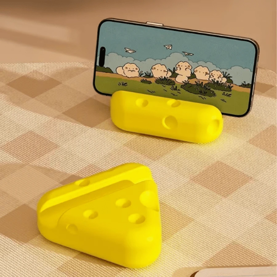 2/1pc Cute Cheese-Shaped Desktop Phone Stand, Fun Realistic Cheese Block Phone Holder, Compact Stable Slouchy Bracket For Watching Videos And Movies, Desktop Decoration Ornament, Creative Desktop Accessory Compatible With Most Phone Models - Big Cheese - View 1
