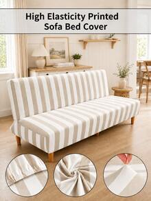 1pc Striped Print Polyester High Elasticity Armless Sofa Bed Cover, Cushion Bed Cover, All Season Universal Living Room Bedroom Home Decor Sofa Bed Cover - Multicolor - View 1
