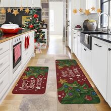 1/2/3pcs Christmas Theme Kitchen Rug, Flannel Kitchen Mat, Soft Comfortable Absorbent Non-Slip Machine Washable With Backing, Suitable For Multiple Scenes: Entryway, Living Room, Bedroom, Kitchen, Dining Room, Bathroom, Laundry Room, Hallway, Christmas Holiday Home Decor - Multicolor - View 2