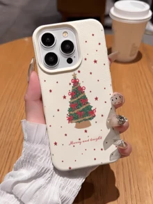 1 قطعة بطانية هاتف TPU ناعم بتصميم شجرة عيد الميلاد محاطة بنجوم بيضاء، شخصي وبسيط، مقاوم للسقوط، تغطية كاملة، واقي من الاتساخ، متوافق مع Apple 18 17 16 15 14 13 12 11 Pro Max Air والسلسلة - متعدد الألوان - مشاهدة 3