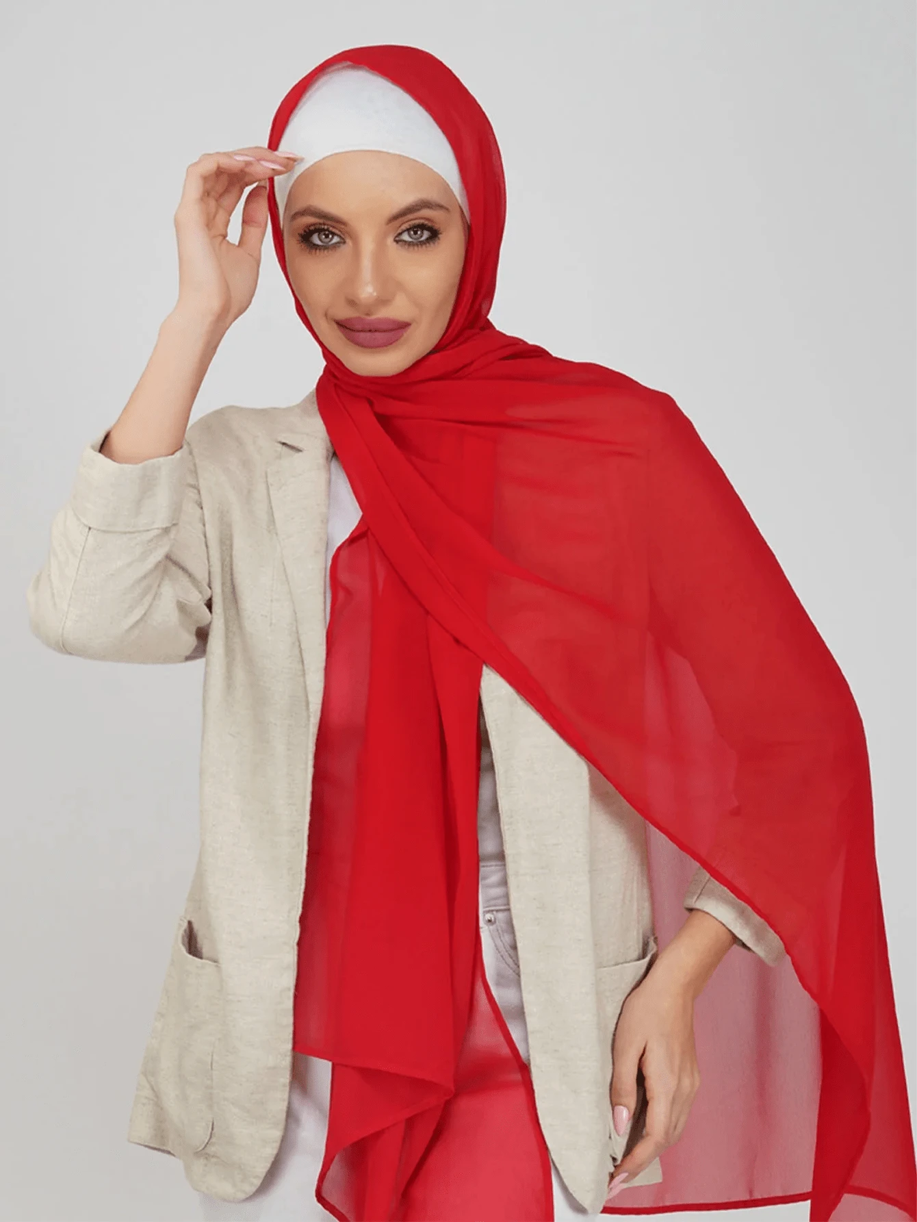 1pc Solid Color Basic Headscarf, Middle Eastern Style, Made Of Breathable Chiffon Fabric, Lightweight And Comfortable, Suitable For Long-Term Wear, Suitable For All Seasons