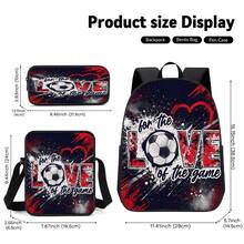 Football Theme 2D Print 3 Pieces Backpack Set, Large Capacity Backpack With Crossbody Bag And Pencil Case, Side Elastic Mesh Pocket For Water Bottle, Wide Breathable Adjustable Shoulder Straps, Sports Style Daily Commute Travel Casual Storage Bag - Printed Bag - View 6