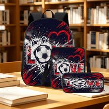 Football Theme 2D Print 3 Pieces Backpack Set, Large Capacity Backpack With Crossbody Bag And Pencil Case, Side Elastic Mesh Pocket For Water Bottle, Wide Breathable Adjustable Shoulder Straps, Sports Style Daily Commute Travel Casual Storage Bag - Printed Bag - View 9