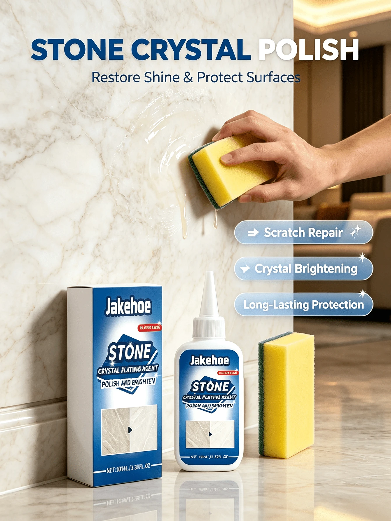 Stone Surface Crystal Coating Agent, Kitchen Tile & Marble Surface Renewal, Repair, Gloss Enhancement, Maintenance & Cleaning Solution