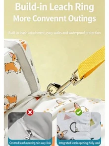 Corgi Pattern Waterproof Dog Raincoat Set, Includes 1pc Raincoat And 1pc Free Waterproof Leash, Windproof Fully Waterproof, Full Coverage Design, With Special Buckles, Non-Slip Rubber Sole, Adjustable Hook And Loop, Full Paw Coverage And Reflective Strips - Orange - View 4