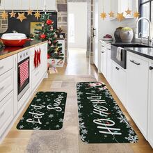 1/2/3pcs Christmas Theme Kitchen Rug, Flannel Kitchen Mat, Soft Comfortable Absorbent Non-Slip Machine Washable With Non-Slip Backing, Suitable For Multiple Scenes: Entrance, Living Room, Bedroom, Kitchen, Dining Room, Bathroom, Laundry Room, Hallway, Christmas Holiday Home Decor Multi-Functional Floor Mat - Multicolor - View 2