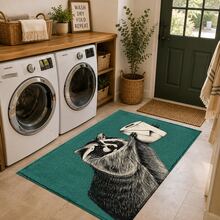 1pc Funny Raccoon Toilet Paper Pattern Printed Faux Cashmere Kitchen Mat, Absorbent Kitchen Floor Mat, Kitchen Rug, Long Runner Mat, Sink Front Mat, Suitable For Kitchen, Bathroom, Entryway, Hallway, Laundry Room And Home Decor - Multicolor - View 2