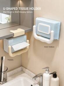 U-Shaped Face Towel Storage Box Under Mirror Cabinet, Hanging No-Drill Bathroom Toilet Tissue Box Organizer Shelf - Multicolor - View 2