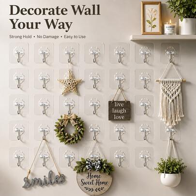 30pcs Strong Adhesive Hooks, Self-Adhesive Wall Hooks, Waterproof Hooks, Bathroom Toilet Wall No-Drill Storage Hooks, Multi-Functional Wall Hooks,Room Decor,Christmas,Bedroom Decor,Halloween,Home Deccor,Autumn Decor,Garden Decor Outdoor,Garden