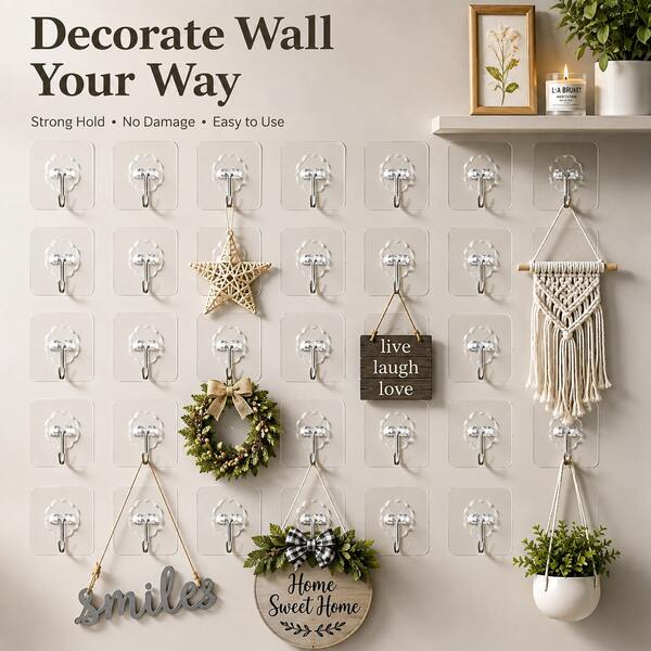 30pcs Strong Adhesive Hooks, Self-Adhesive Wall Hooks, Waterproof Hooks, Bathroom Toilet Wall No-Drill Storage Hooks, Multi-Functional Wall Hooks,Room Decor,Christmas,Bedroom Decor,Halloween,Home Deccor,Autumn Decor,Garden Decor Outdoor,Garden