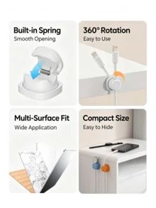 3pcs 360° Rotatable Cable Organizer Clips, Self-Adhesive With Built-In Spring Wire Holder, Residue-Free Acrylic Material, Suitable For 0-7mm Charging Cables, Earphone Cables And Mouse Cables, Perfect For Car And Office Supplies, Home Office Desk, Phone, Car Wall, Desktop, Bedside Table Adhesive Cable Management Storage Box - Sets - View 6