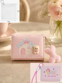 2 chiếc mặt dây chuyền hình xương nhà chó! Ví ngắn gấp ba cho nữ, ví đựng tiền xu khóa kéo dung tích lớn - Nhiều màu - Xem 9