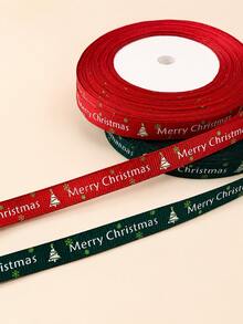 Classic Holiday Polyester Satin Ribbon, Printed With Merry Christmas Letters, Christmas Tree And Snowflake Patterns, Red And Green Decorative Gift Wrapping Ribbon, Suitable For Gift Wrapping, DIY Bow Making, Handmade Projects, Wreath Decoration, Holiday Parties And Winter Celebrations - One Size - View 4