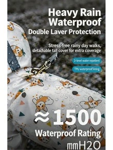 Corgi Pattern Waterproof Dog Raincoat Set, Includes 1pc Raincoat And 1pc Free Waterproof Leash, Windproof Fully Waterproof, Full Coverage Design, With Special Buckles, Non-Slip Rubber Sole, Adjustable Hook And Loop, Full Paw Coverage And Reflective Strips - Orange - View 2