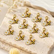 10pcs Alloy Bee & Daisy Bag Charm Keychain Set, Enamel Insect & Flower Pendant, Backpack & Key Decoration, Christmas Gift - White - View 2