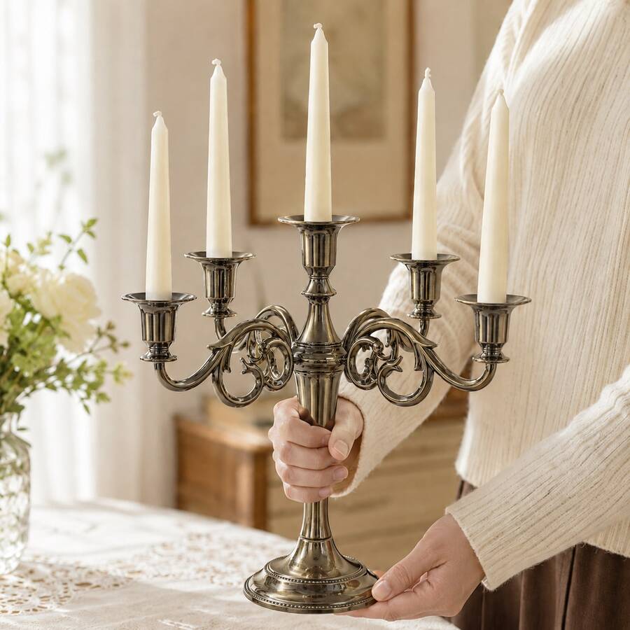 5-Arm Candelabra Candle Holder, Elegant 5-Light Taper Candle Stand Centerpiece For Wedding Table, Dining Room, Party, Holiday, Mantel & Home Decor - Five-armed Candlestick - View 1