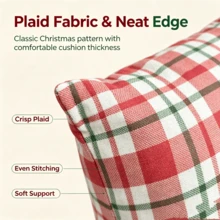 1 Linen Printed Checkered Christmas Teddy Embroidered Pillow Cover (Without Padding) - Gingerbread Man Embroidery - View 6