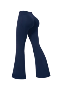 NcmRyu Women's 1pc Colorblock Folded High Waist Waistband Running Gym Yoga Pants With Flared Leg - Navy Blue - View 7