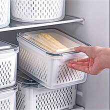 6pcs/Set (2 Lids, 2 Boxes, 2 Strainer Baskets) Square Food Storage Containers, PP Material Reusable Fridge Organizer Boxes, Suitable For Scallion, Parsley, Cilantro, Garlic, Noodles, Eggs - View 6